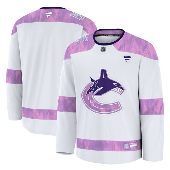 Size L Fanatics Vancouver Canucks Hockey Fights Cancer Jersey 2024 NHL NEW - Picture 1 of 3